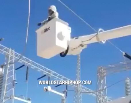 Damn: Guy Gets Zapped By A High Voltage Electric Cable While Fixing It!