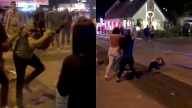 Dude Gets Dropped After Allegedly Telling Chick "Go Back To Mexico" During Protest In Las Vegas!