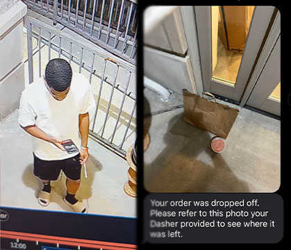 He Going Out Sad: Doordash Driver Caught On Home Surveillance Camera Stealing Customers Food!