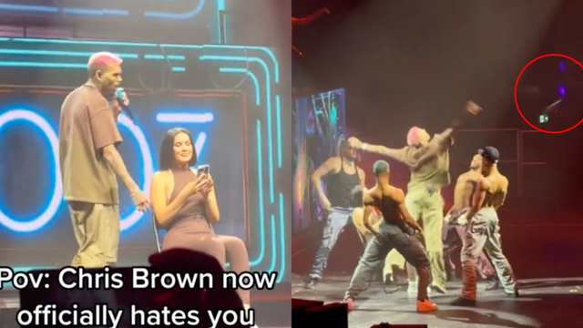 He Was Fed Up: Chris Brown Throws Fan’s Phone Off Stage After She Kept Being On It While He Danced For Her On Stage!