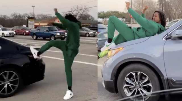 SMH: D*uchebage Kicking Peoples Cars At A Stop Light In Texas!