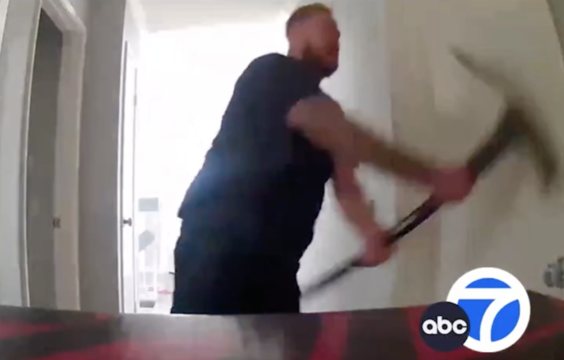 Out Of A Horror Movie: Insane Man Breaks Down His Terrified Roommate's Door With A Pickaxe!